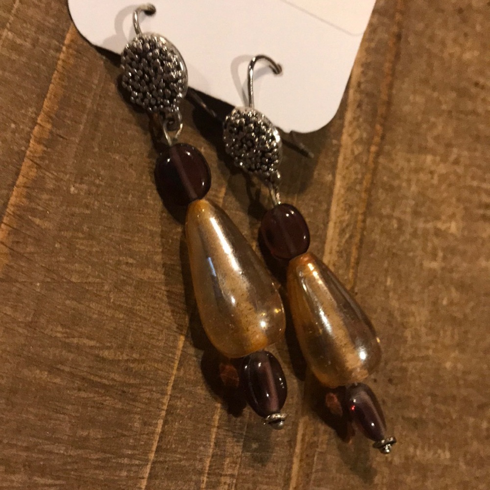 Amethyst and Gold Beaded Drop Earrings